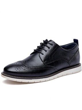 Men's Blue Wingtip Casual Leather Lace Up Fit Brogue Oxford Office Dress Shoes